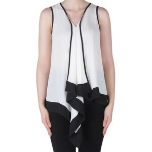 Joseph Ribkoff Size 2 XS White With Black Trim Easy & Breezy Flowing Tunic